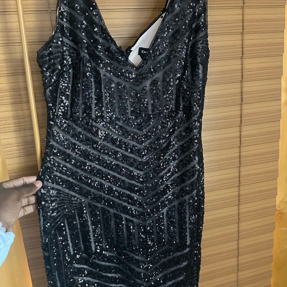 Bebe Black and Silver Sequin Sheath Mini Dress